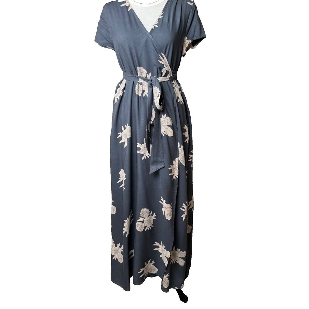 Roxy District Day Maxi Wrap Around Dress Women's S Short Sleeve V-Neck Floral - Picture 7 of 16